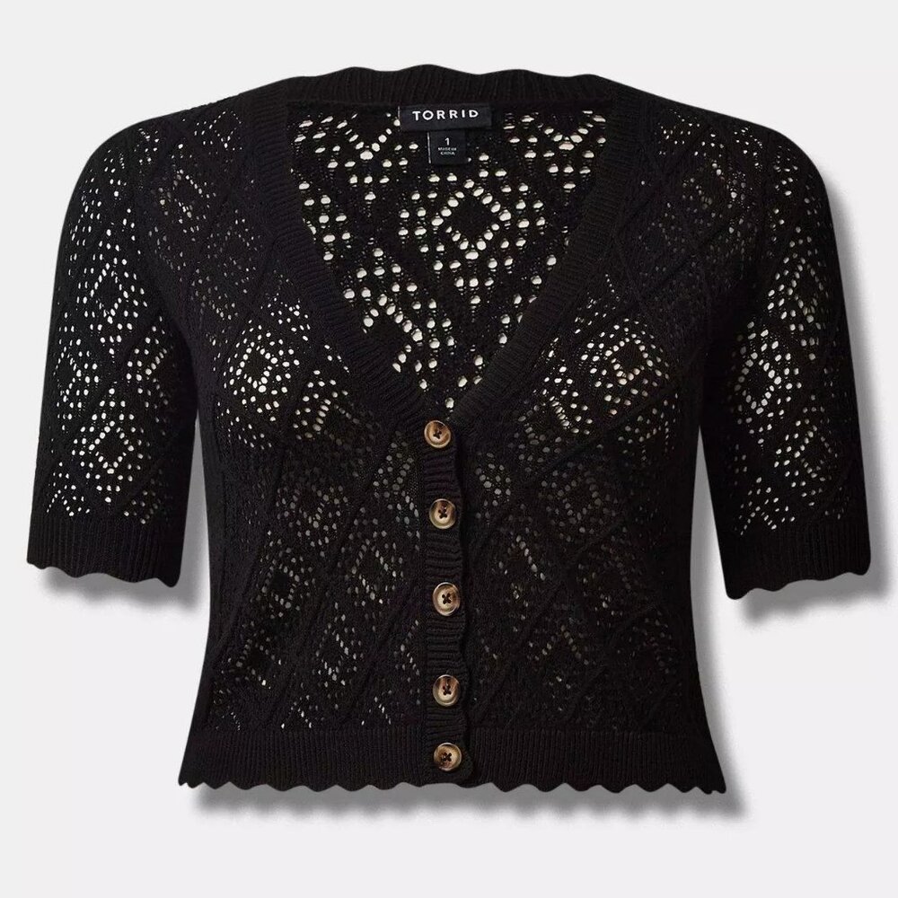 Torrid Pointelle Cardigan Button Front Cropped Sweater